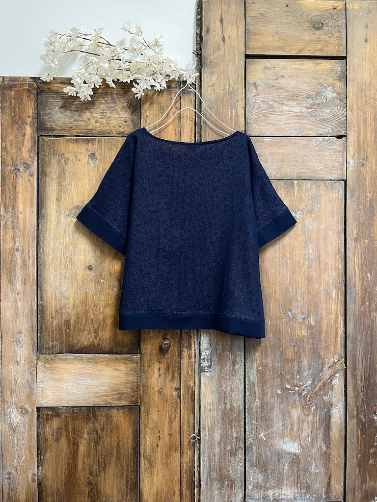 lacivert pamuklu kısa kollu bluz