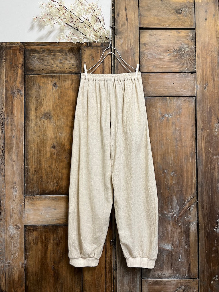 dokuma keten krem pantolon