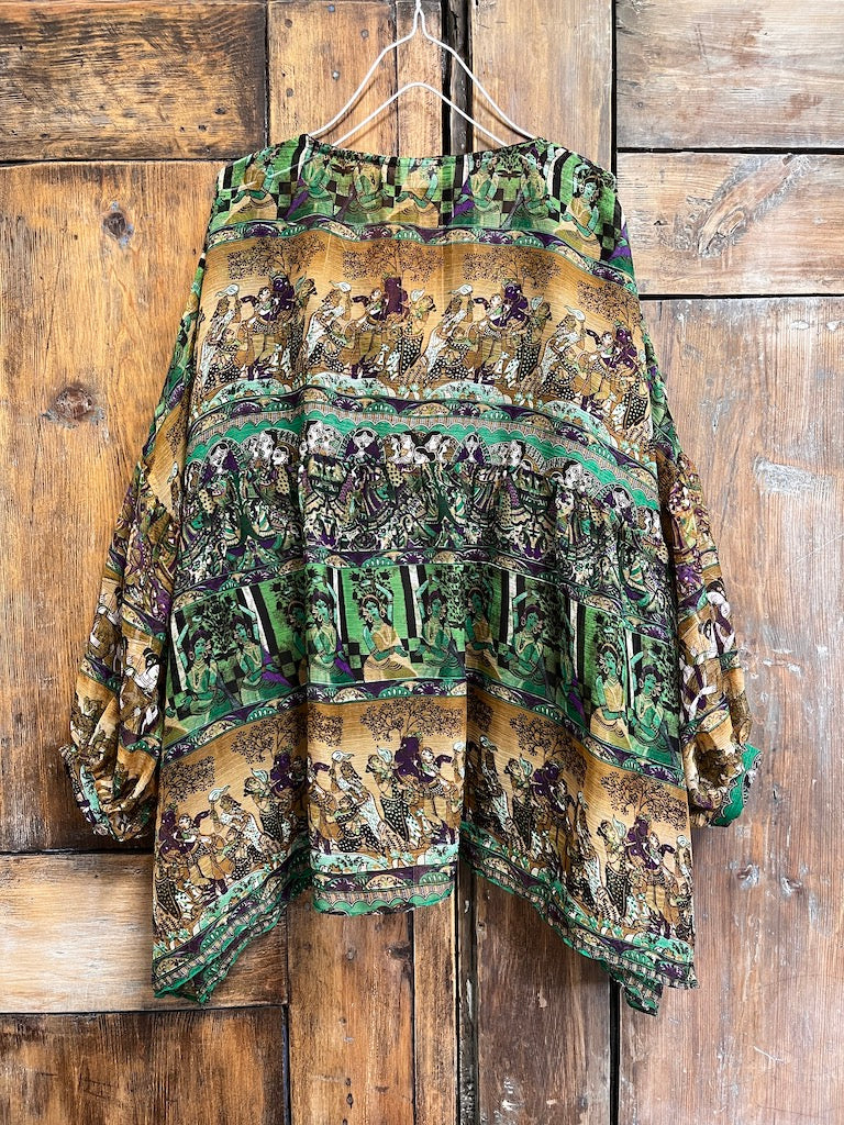 Dökümlü Roba Hint Motif Detay Bluz