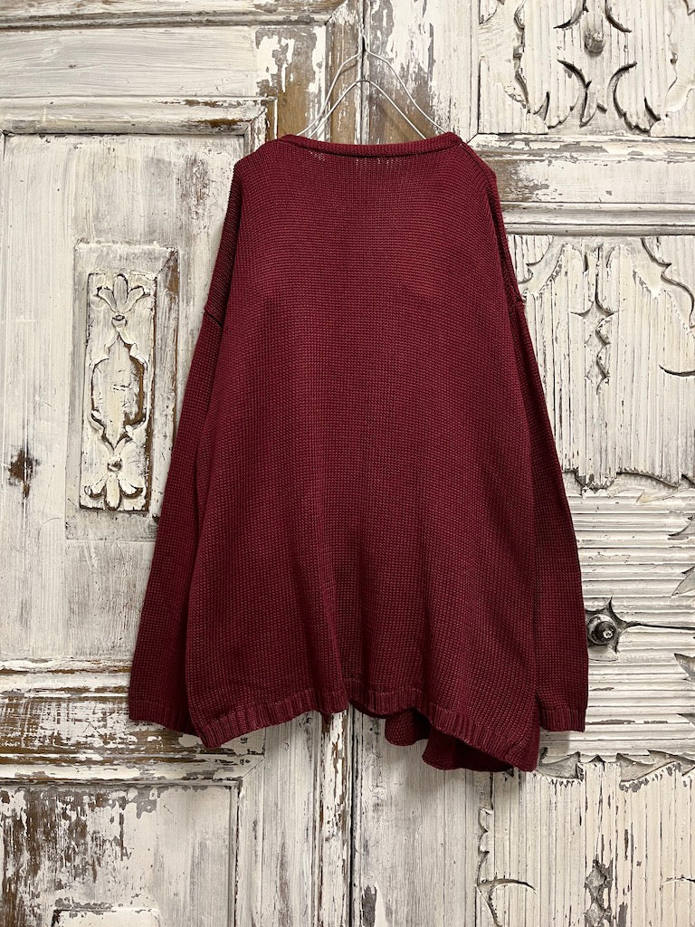 bordo renk asimetrik farklı düğme süslemeli hırka