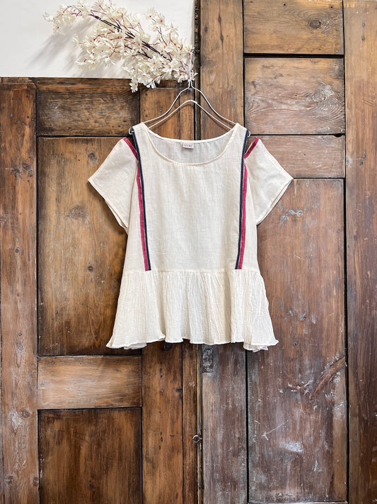 omuz yırtmaçlı pamuklu antika dokuma bluz