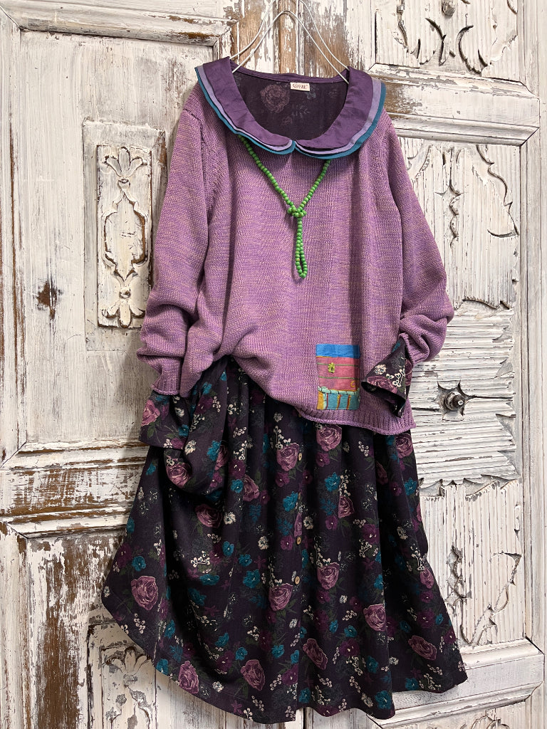 lila triko arkası pile detaylı 