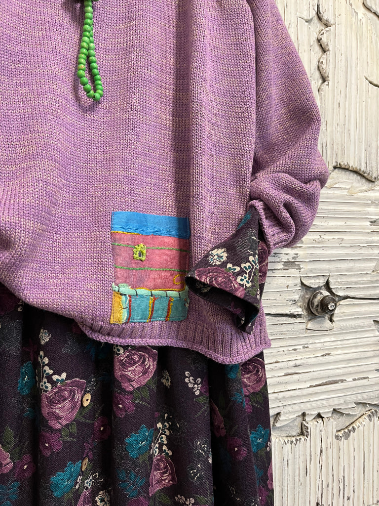 lila triko arkası pile detaylı 