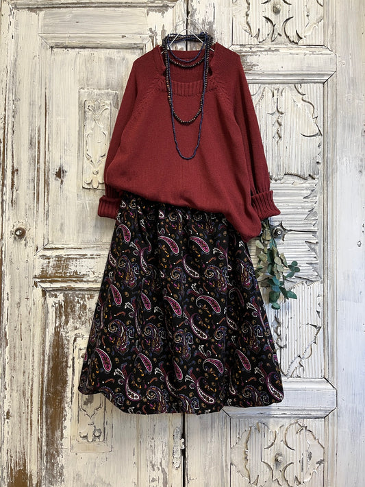 Paisley desenli bağcık detaylı siyah balon etek