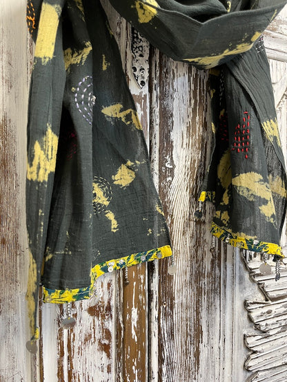 batikli el işi süslemeli pamuklu şal