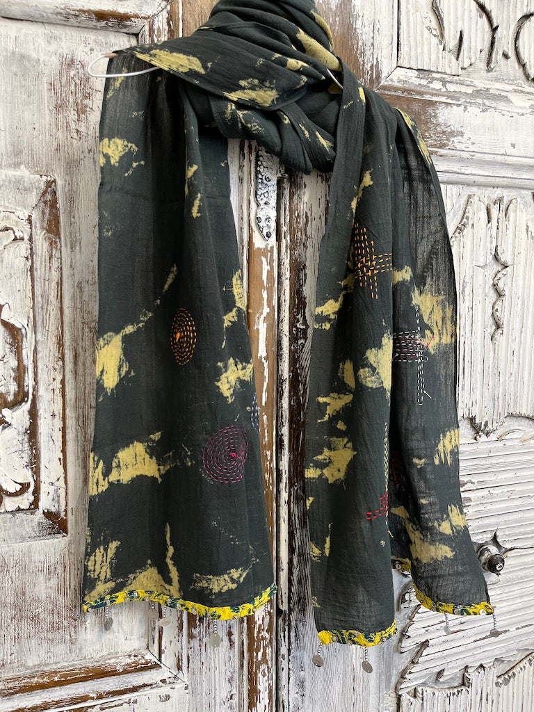 batikli el işi süslemeli pamuklu şal