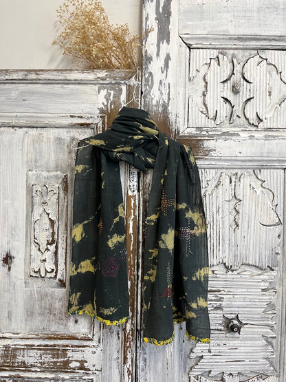 batikli el işi süslemeli pamuklu şal