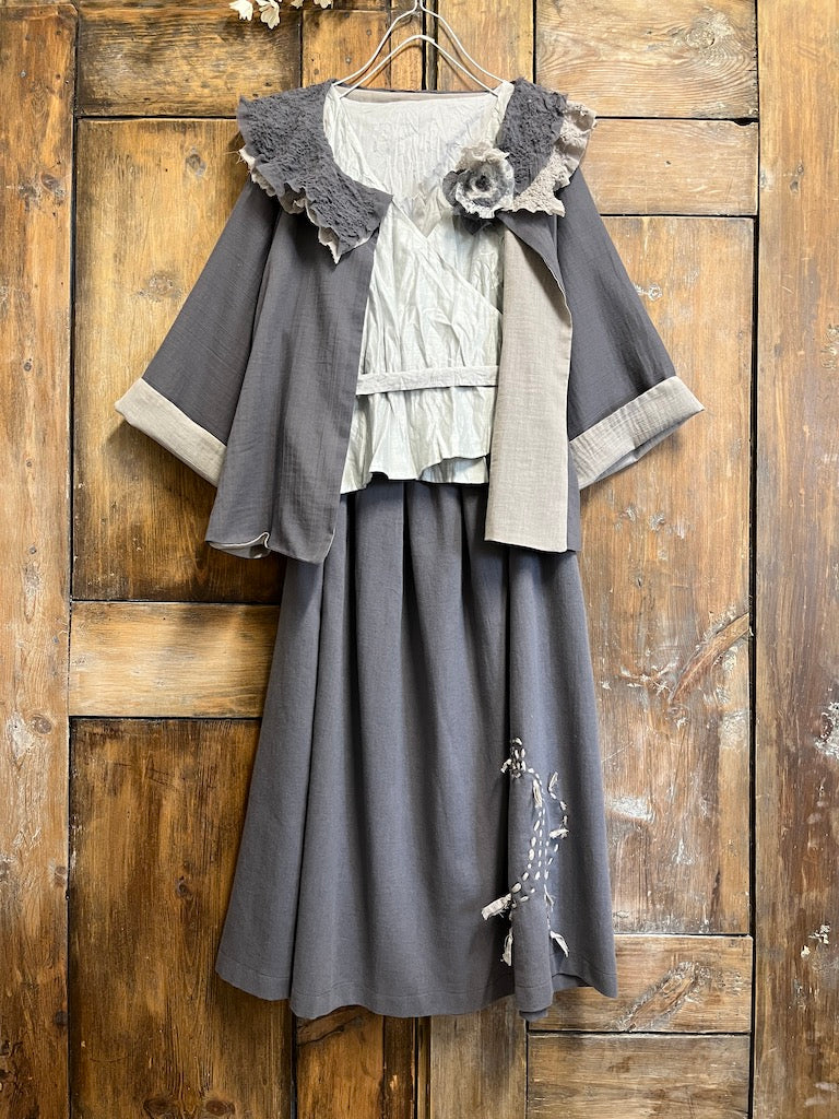 büzgülü antrasit keten etek 