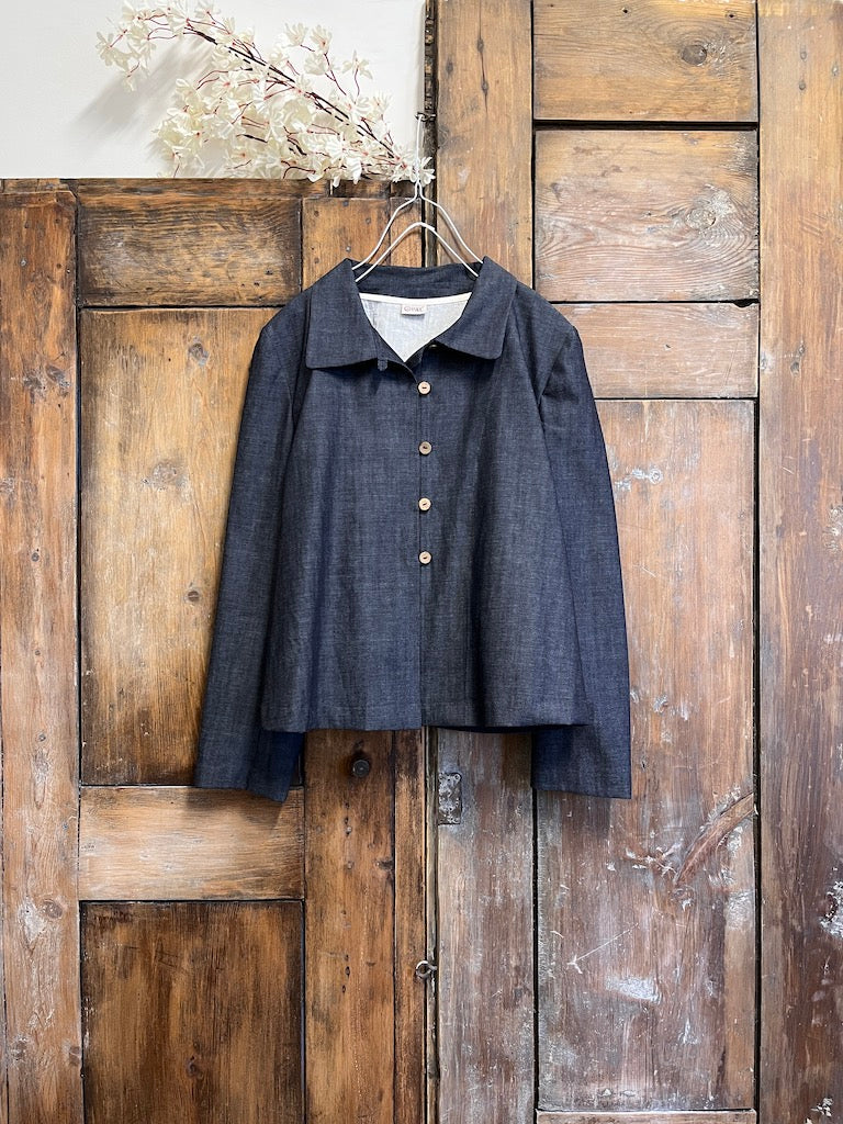 denim yakalı bele oturan ceket