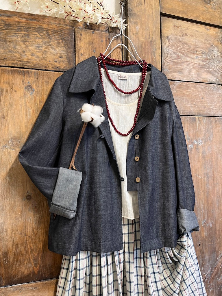 denim yakalı bele oturan ceket