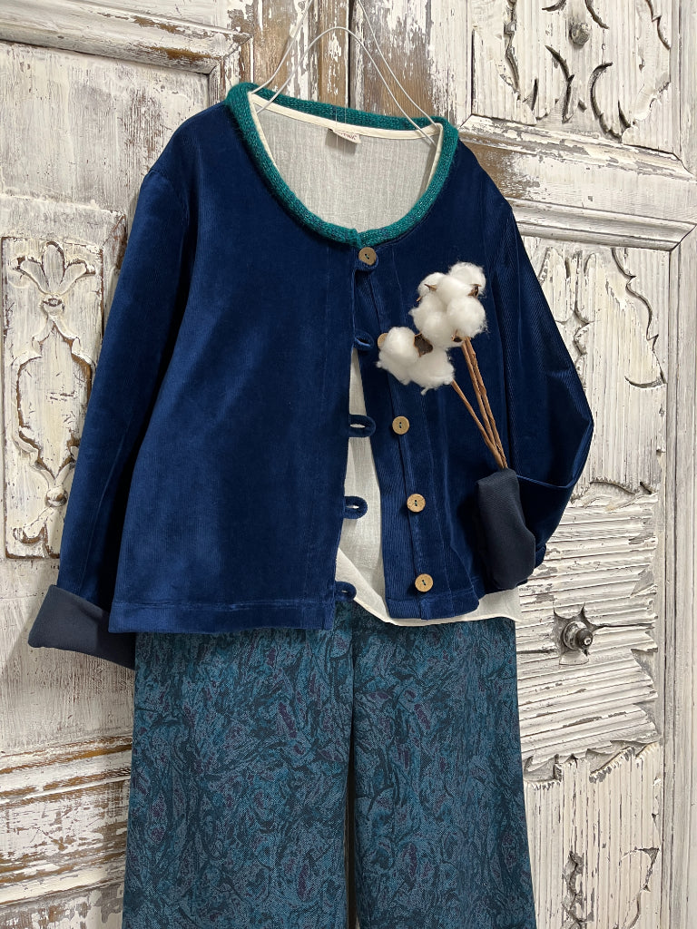 mavi desenli boru paça pantolon