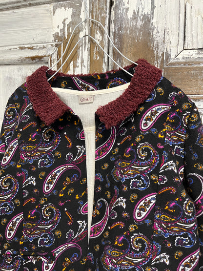 paisley desenli yakası örgü ceket