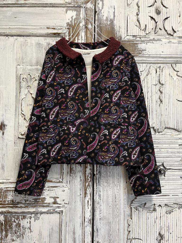 paisley desenli yakası örgü ceket