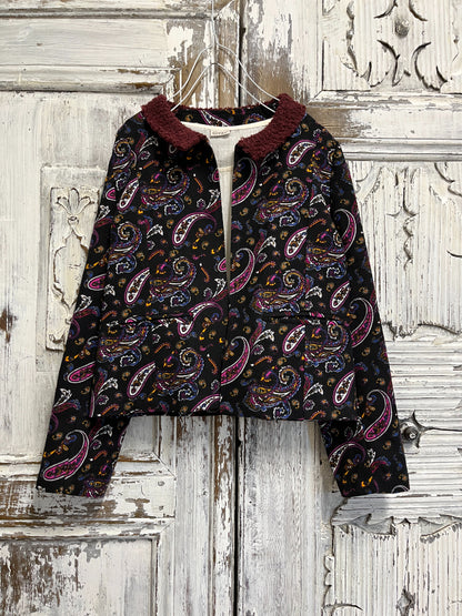 paisley desenli yakası örgü ceket