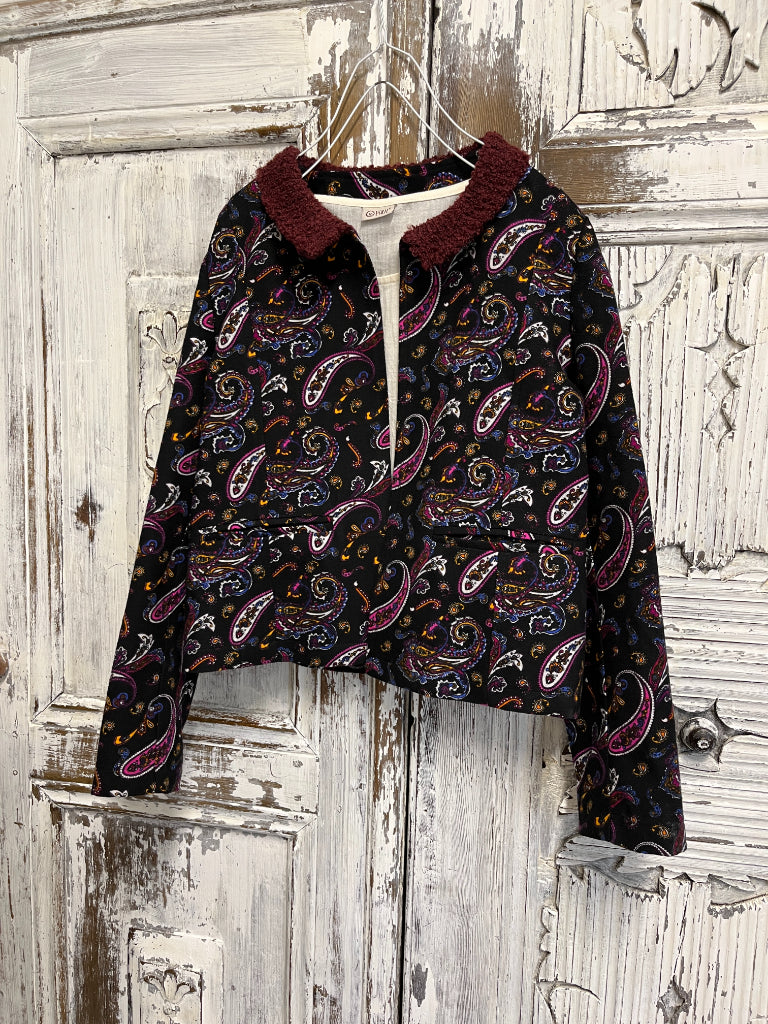 paisley desenli yakası örgü ceket