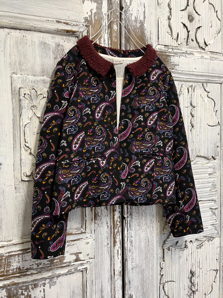 paisley desenli yakası örgü ceket