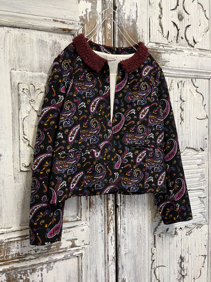 paisley desenli yakası örgü ceket