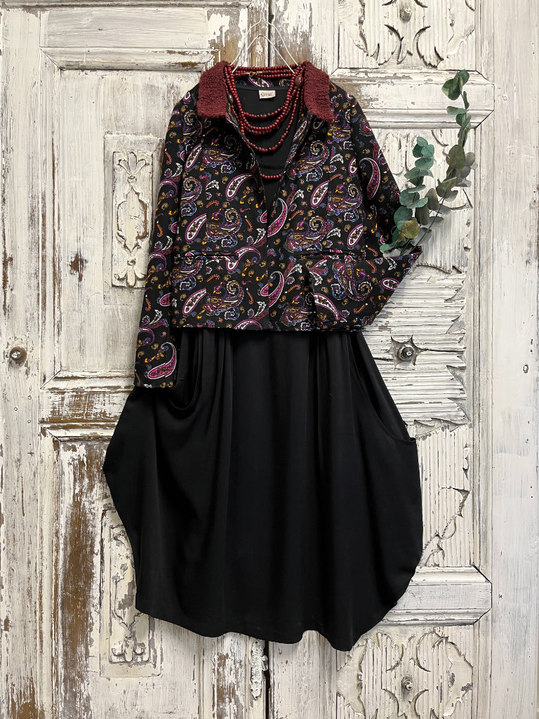 paisley desenli yakası örgü ceket