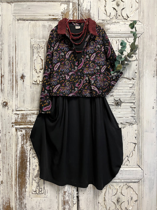 paisley desenli yakası örgü ceket