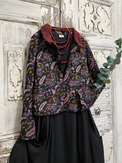 paisley desenli yakası örgü ceket