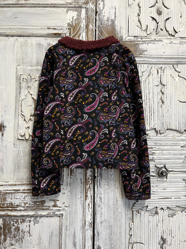 paisley desenli yakası örgü ceket