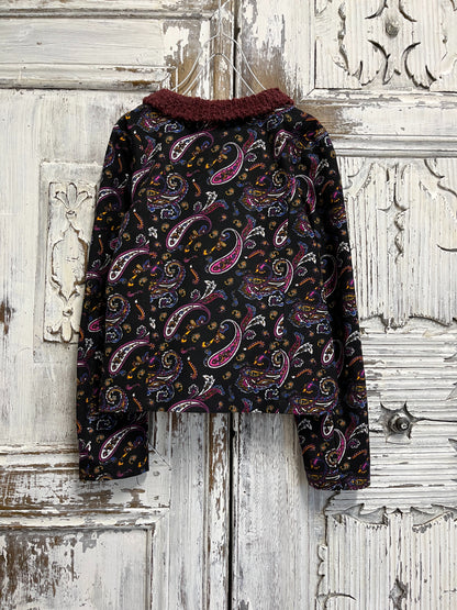 paisley desenli yakası örgü ceket