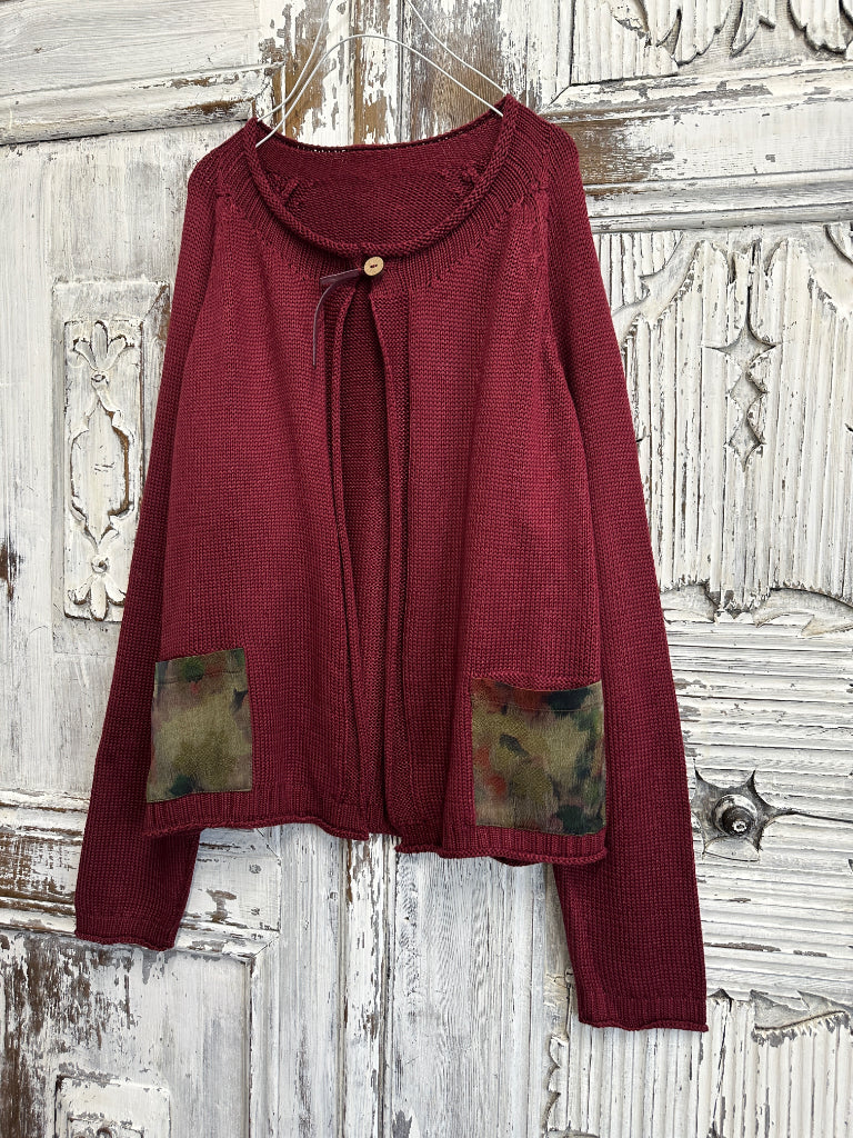 bordo pamuklu mini hırka 