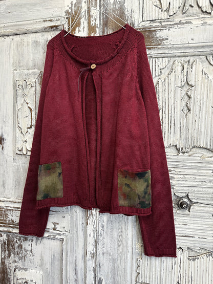 bordo pamuklu mini hırka 