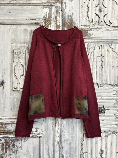 bordo pamuklu mini hırka 