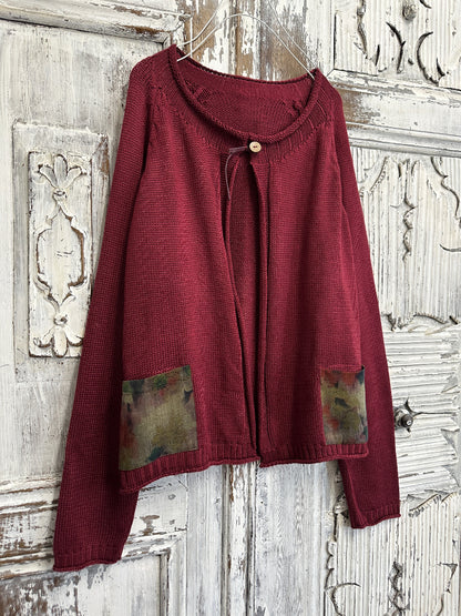 bordo pamuklu mini hırka 