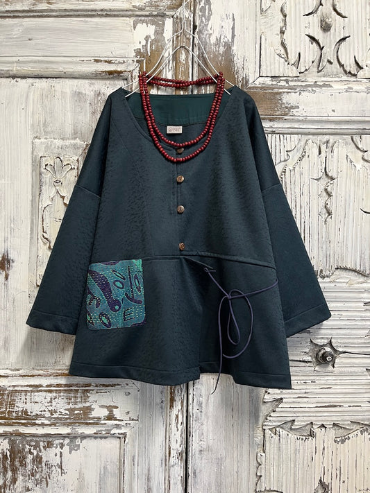 Yünlü yandan bağlamalı cep detay ceket