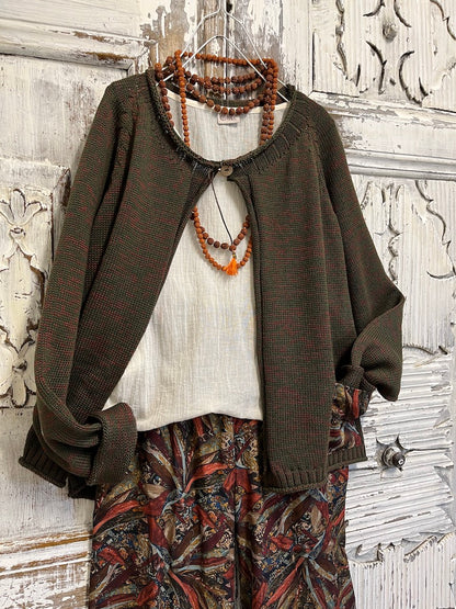 Haki renk cepli hırka