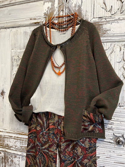 Haki renk cepli hırka