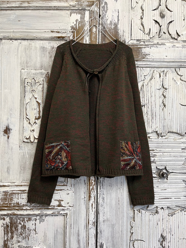 Haki renk cepli hırka