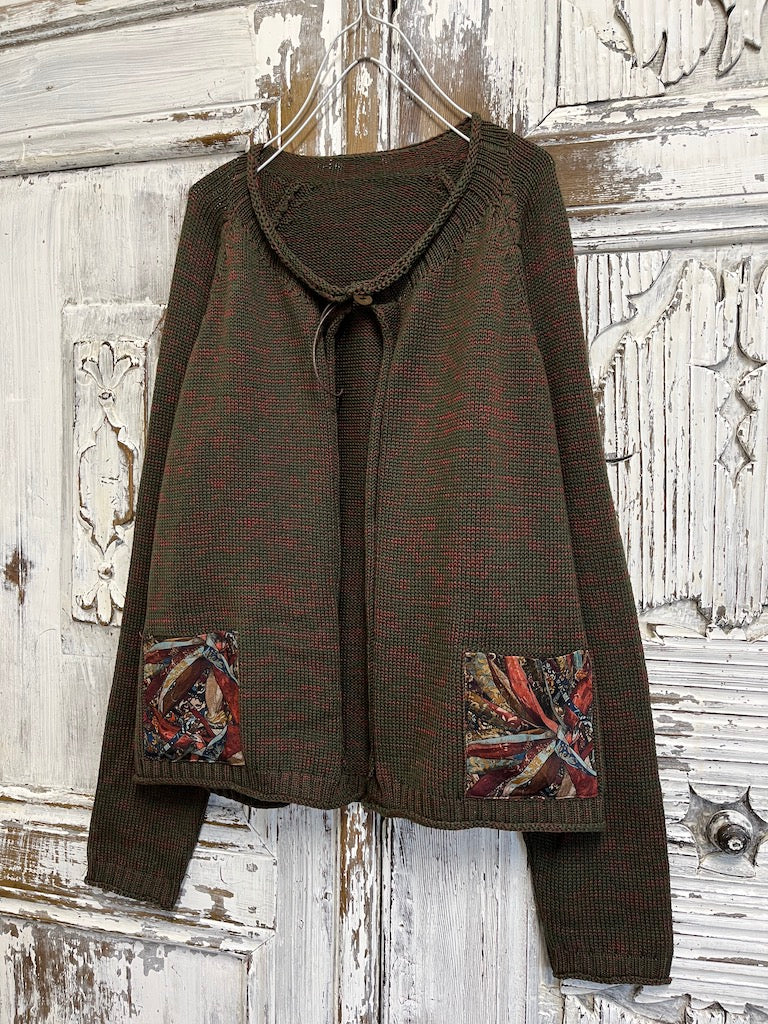 Haki renk cepli hırka