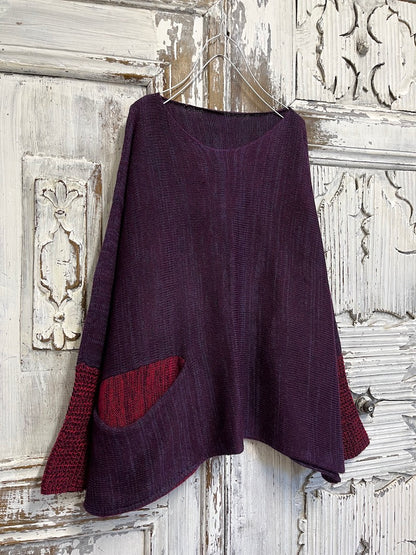 mor triko kolları farklı renk ajurlu