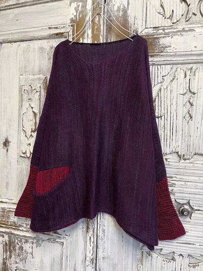 mor triko kolları farklı renk ajurlu