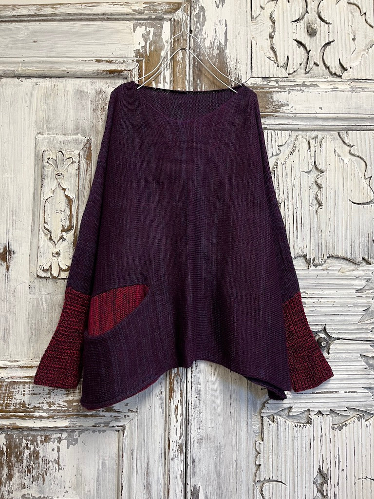 mor triko kolları farklı renk ajurlu