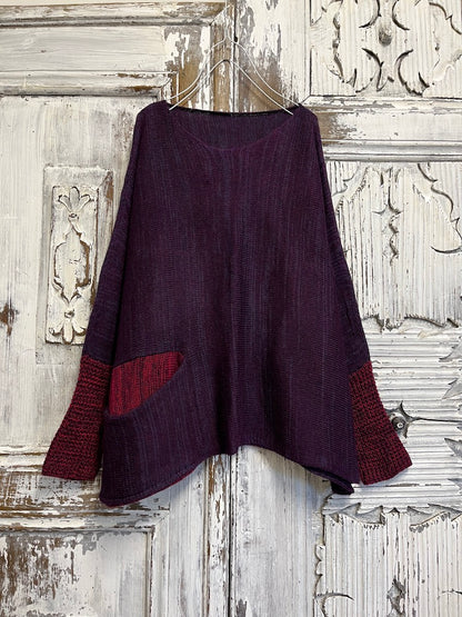 mor triko kolları farklı renk ajurlu