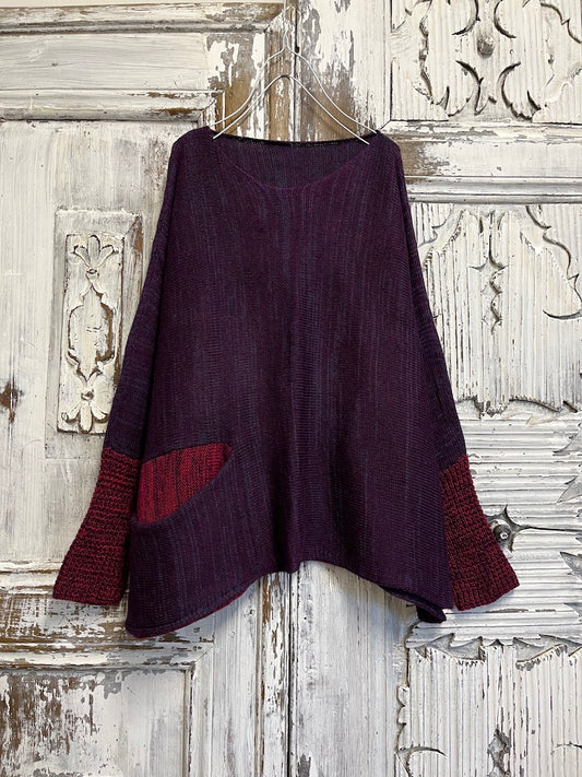 mor triko kolları farklı renk ajurlu