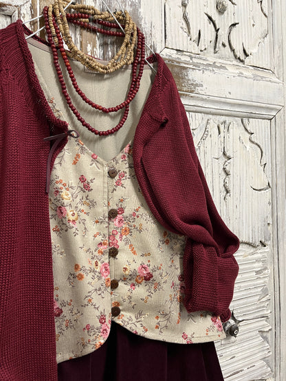 kadife çiçek desenli yelek