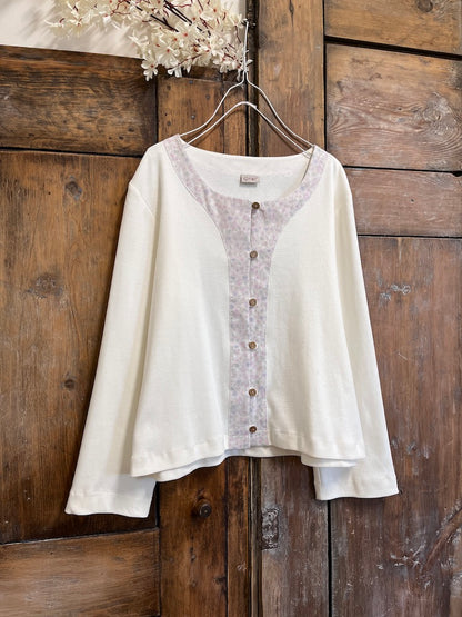 patı çiçek desenli pamuklu beyaz ceket