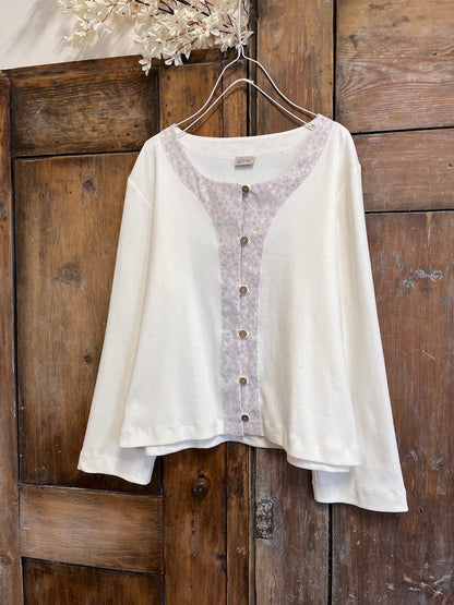 patı çiçek desenli pamuklu beyaz ceket