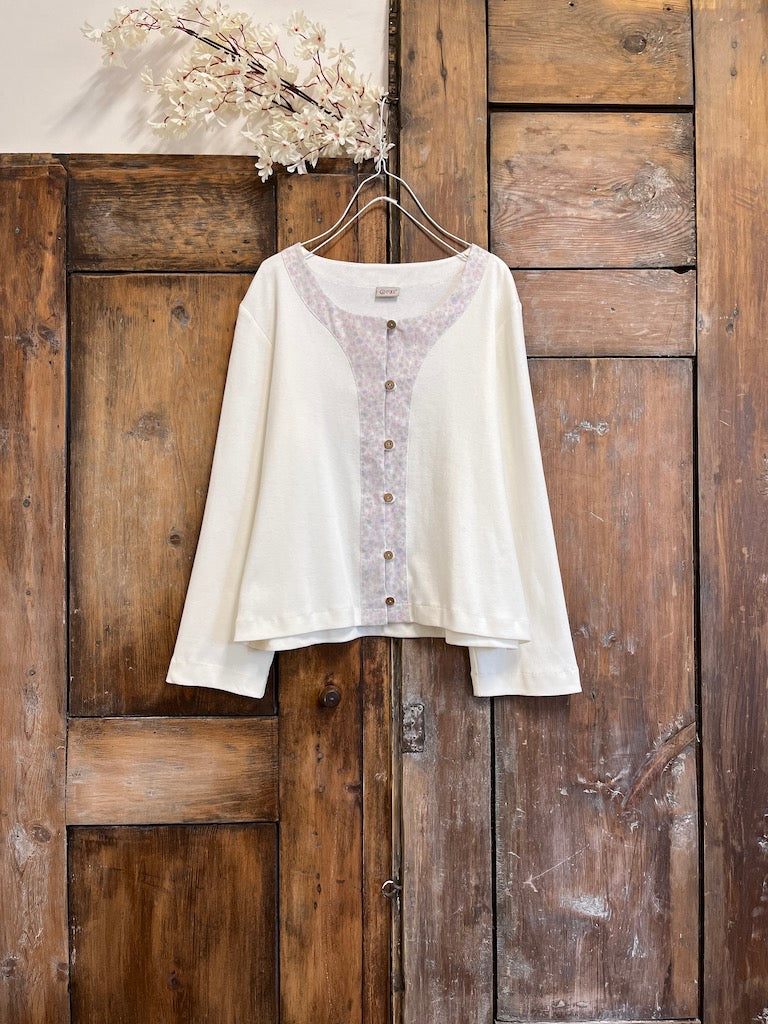 patı çiçek desenli pamuklu beyaz ceket