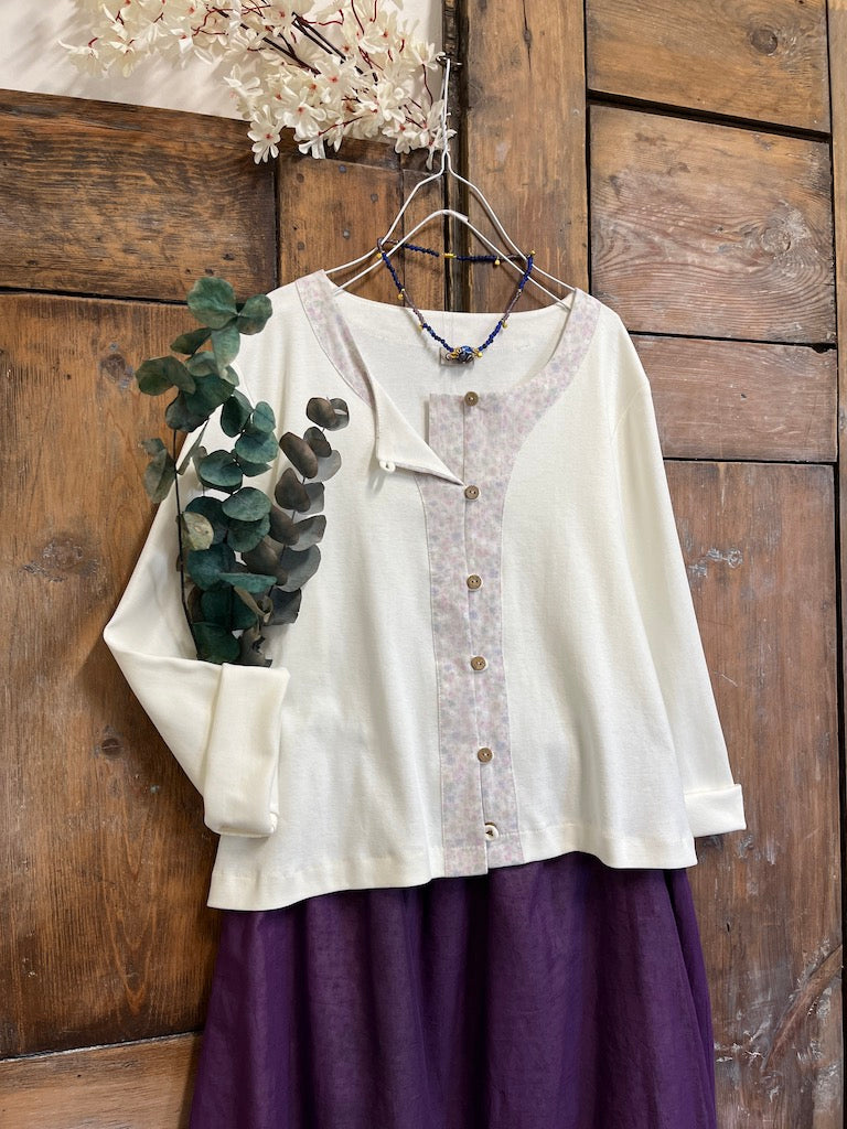 patı çiçek desenli pamuklu beyaz ceket