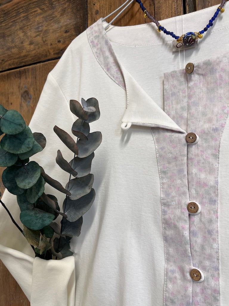 patı çiçek desenli pamuklu beyaz ceket