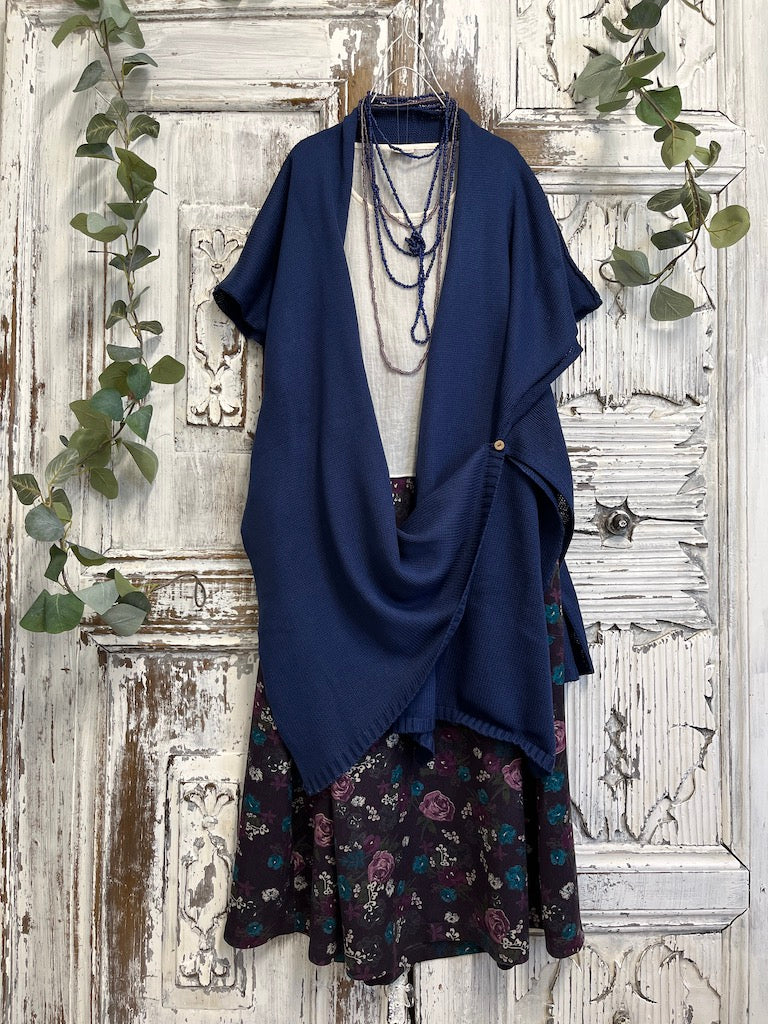 mor çiçek desenli yanları cepli midi etek