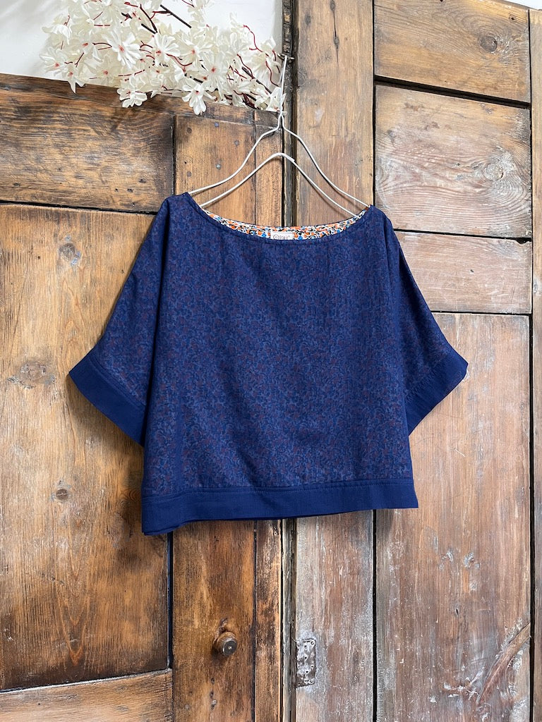 lacivert pamuklu kısa kollu crop bluz