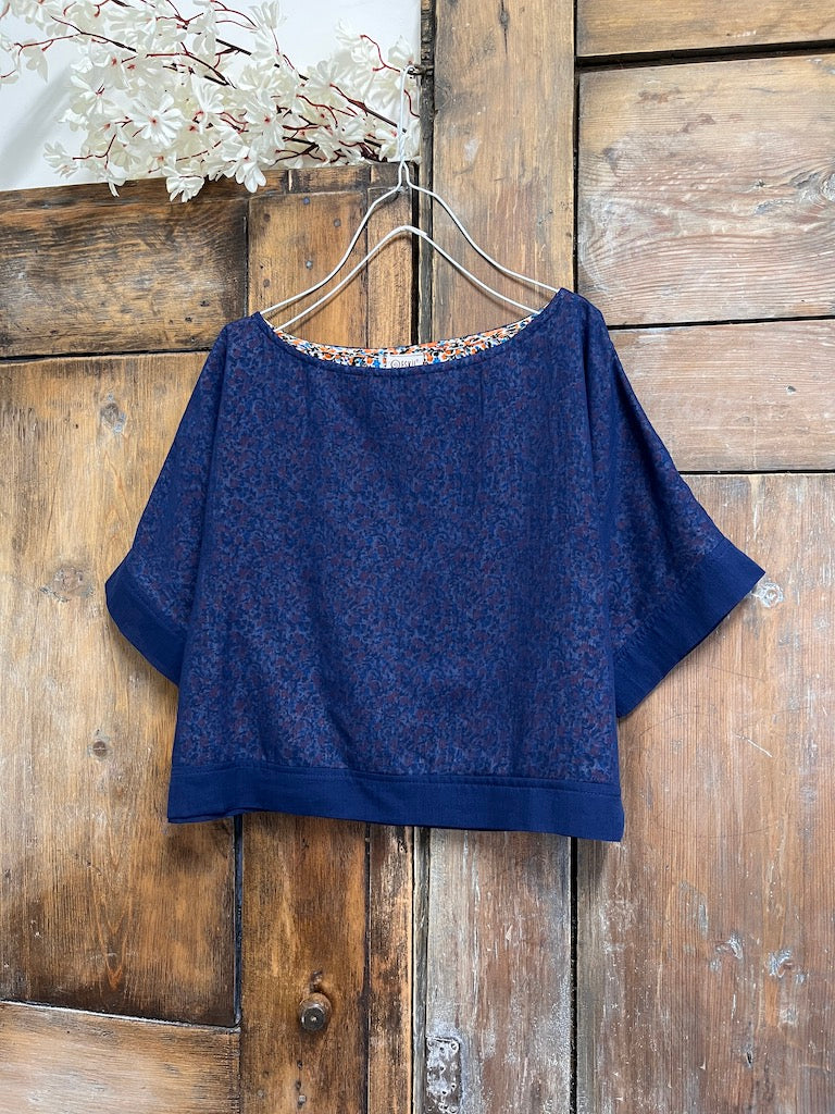 lacivert pamuklu kısa kollu crop bluz
