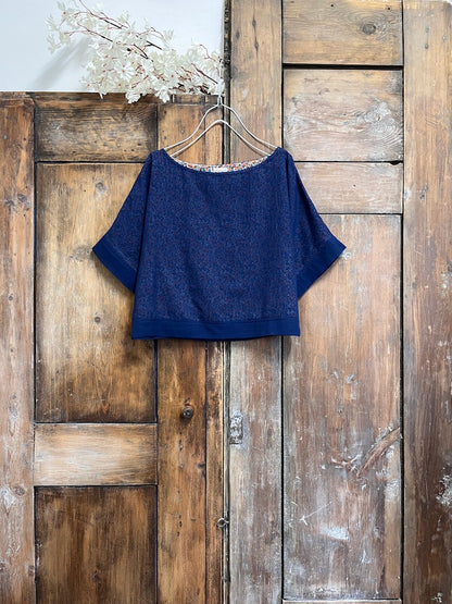 lacivert pamuklu kısa kollu crop bluz